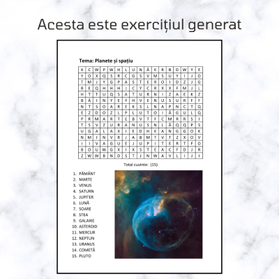 Excel Generator de Jocuri - Căutare de Cuvinte