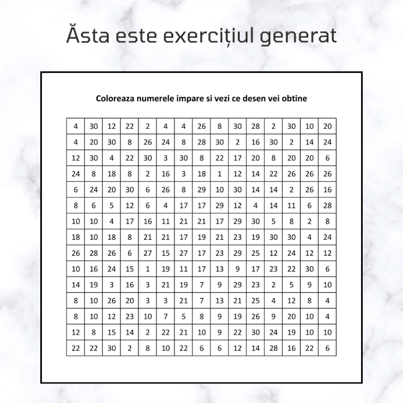 Excel Generator de Jocuri - Colorare Numere Pare/Impare