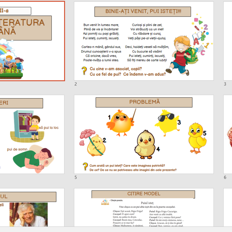 L.Lit.Română. Clasa a II-a. Tehnici de lectură. Puiul isteț de Spiridon Vangheli [fișiere .PPTX + .DOCX]