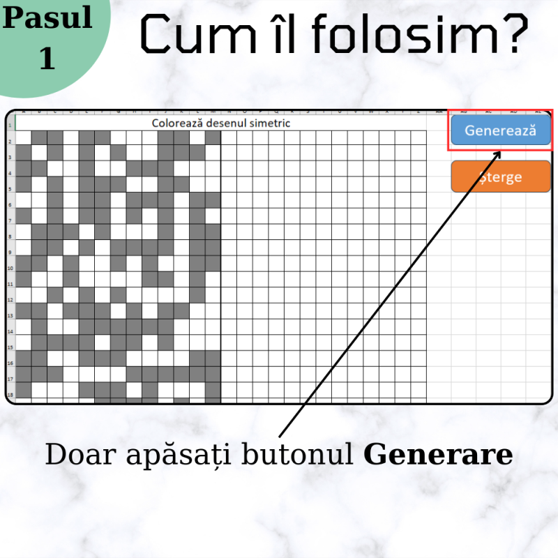 Excel Generator de Jocuri - Colorare desen simetric