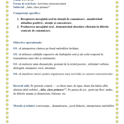 Activitate extracurriculară „Adio, drag Abecedar!” [fișier .doc]