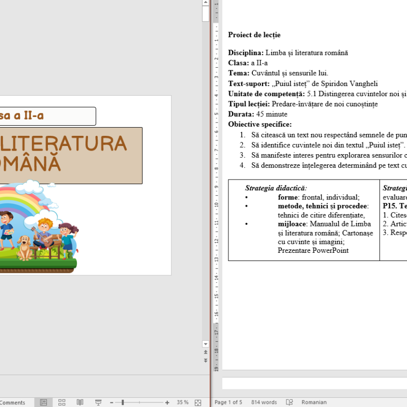 L.Lit.Română. Clasa a II-a. Tehnici de lectură. Puiul isteț de Spiridon Vangheli [fișiere .PPTX + .DOCX]