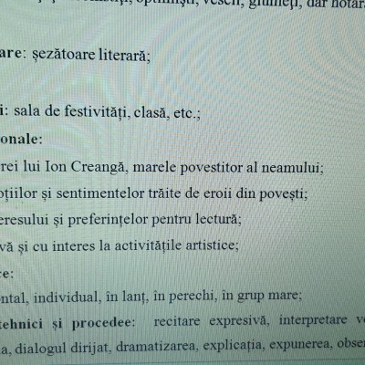 ACTIVITATE EXTRACURRICULARĂ - ȘEZĂTOARE LITERARĂ   „ÎN LUMEA POVEȘTILOR LUI ION CREANGĂ ” Învățământ preșcolar, primar, gimnazial și liceal [fișier .D