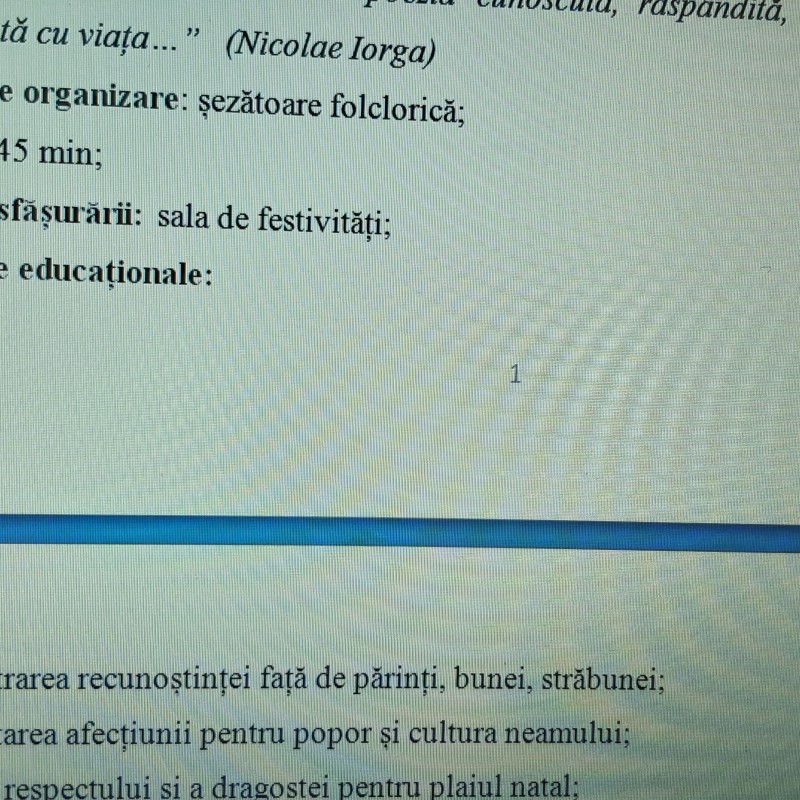 ACTIVITATE EXTRACURRICULARĂ - ȘEZĂTOARE FOLCLORICĂ „O, POM DULCE, STRĂMOȘESC, RAMURI CÂTE-N TINE CRESC?” [fișier .DOCX]