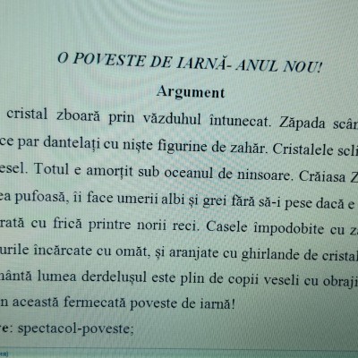 ACTIVITATE EXTRACURRICULARĂ  „O POVESTE DE IARNĂ- ANUL NOU!” Învățământ preșcolar, primar, gimnazial și liceal [fișier .DOCX]”