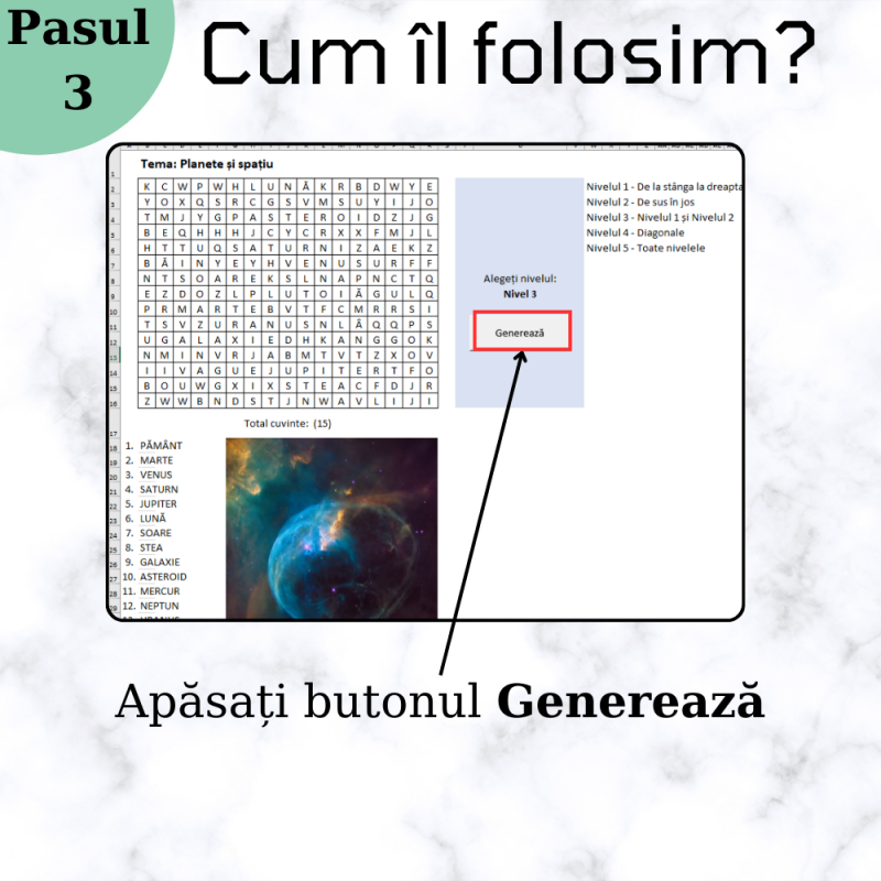 Excel Generator de Jocuri - Căutare de Cuvinte