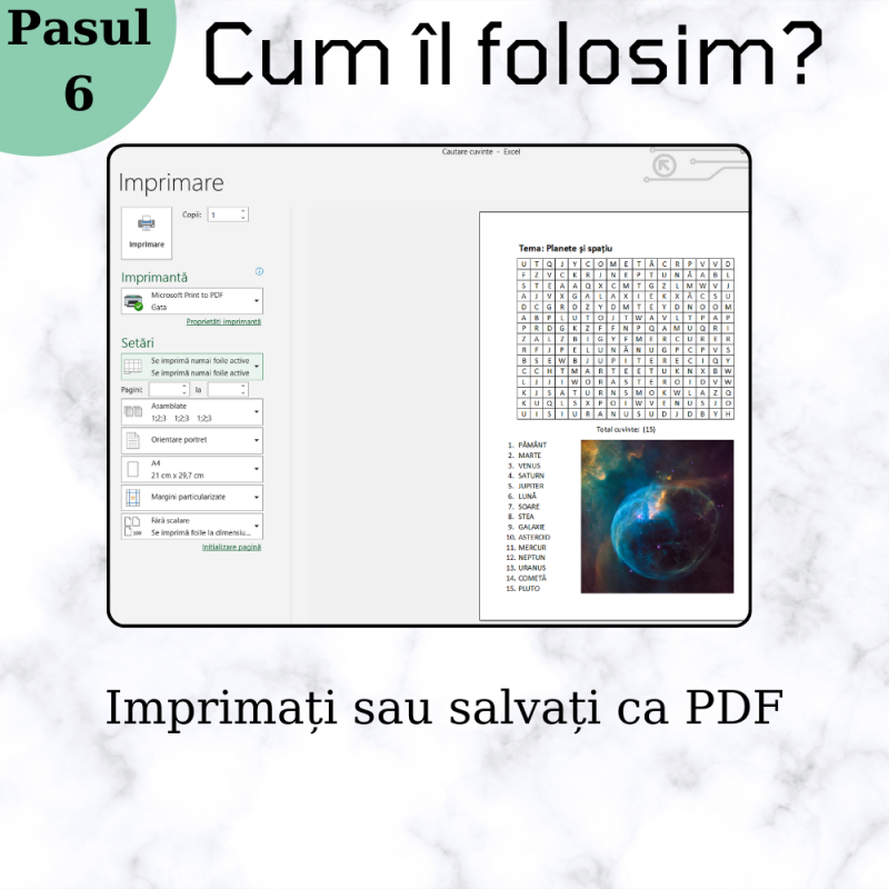 Excel Generator de Jocuri - Căutare de Cuvinte