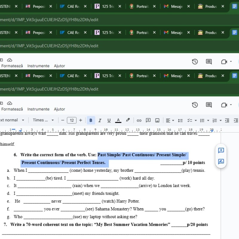 Test Inițial Limba Engleza clasa 7  [fișier .docx]