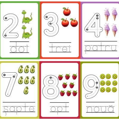 10 planșe cu cifre de colorat și de scris