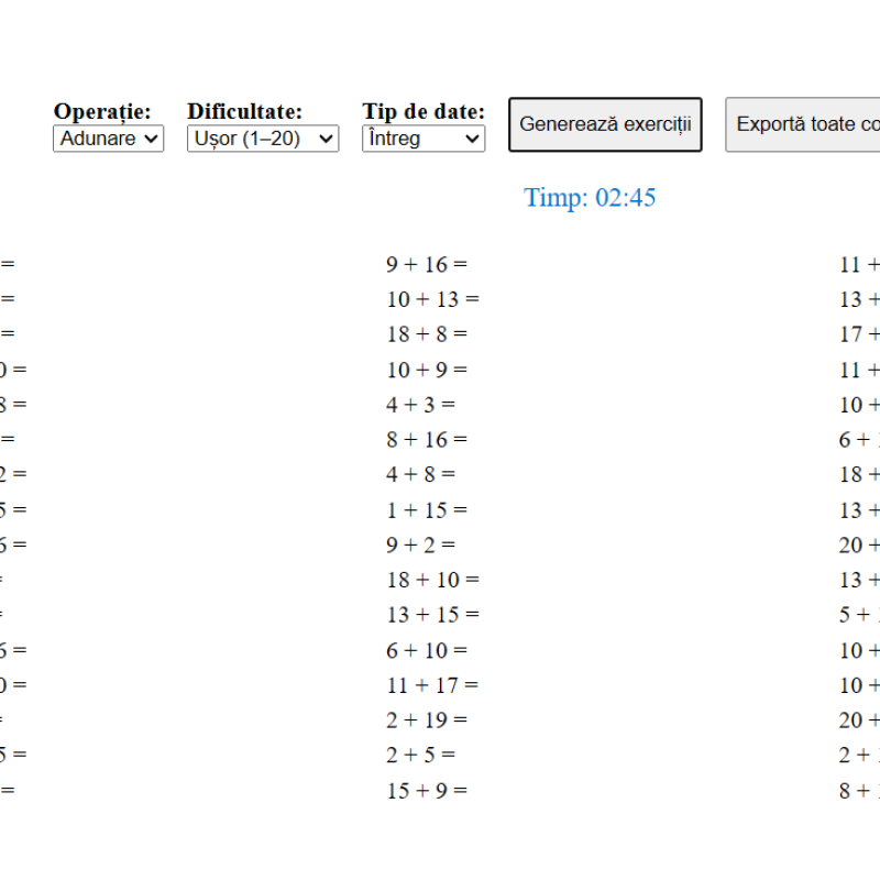 Generator de exerciții [fișiere .html]