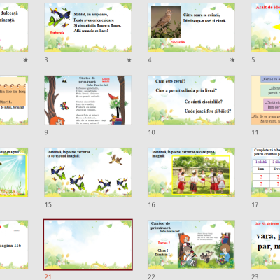 Clasa I - pentru „Cântec de primăvară”, de Șt. O. Iosif - partea 1 + 2 - Dimitriu Irina [fișier .PPTX]