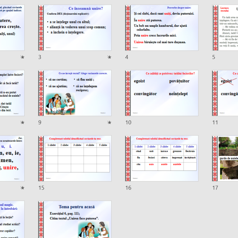 Clasa I - pentru textul „Unirea face puterea” - Dimitriu Irina [fișier .PPTX]
