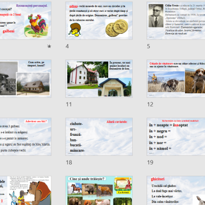 Clasa I - pentru textul „Ciuboțelele ogarului”, de C. Gruia - partea 1 + 2 - Dimitriu Irina [fișier .PPTX]