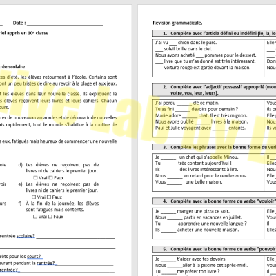 Fișă de lucru de revizuire completă a materialului învățat în clasa a 10-a, Limba franceză II [fișier .DOCX]