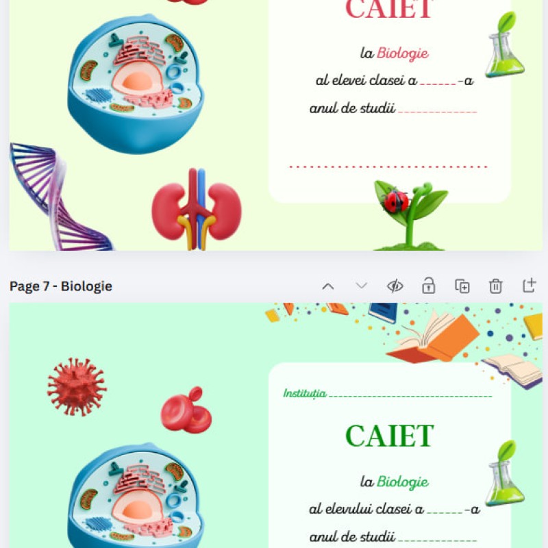 Copertă de caiet la Biologie (pentru fată și băiat)  [fișier .PDF]