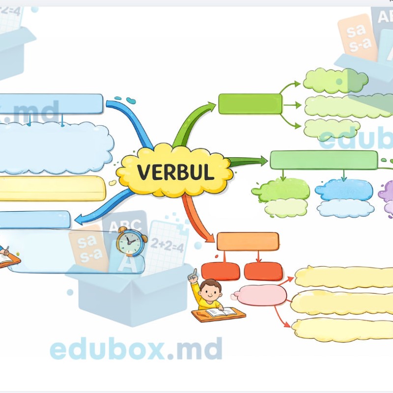 Hartă mentală – VERBUL | Clase primare | Suport vizual adaptat pentru pentru elevi cu CES [Fișier .PDF]