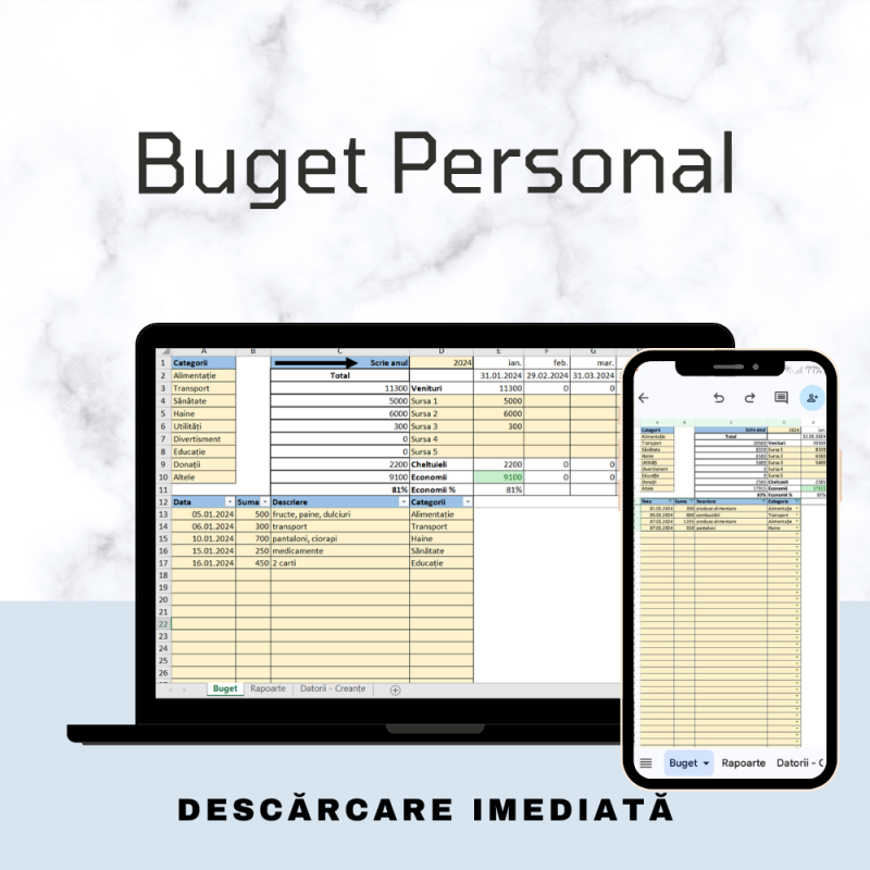 Buget personal automatizat în Excel [fișiere .XLSX + .PDF]
