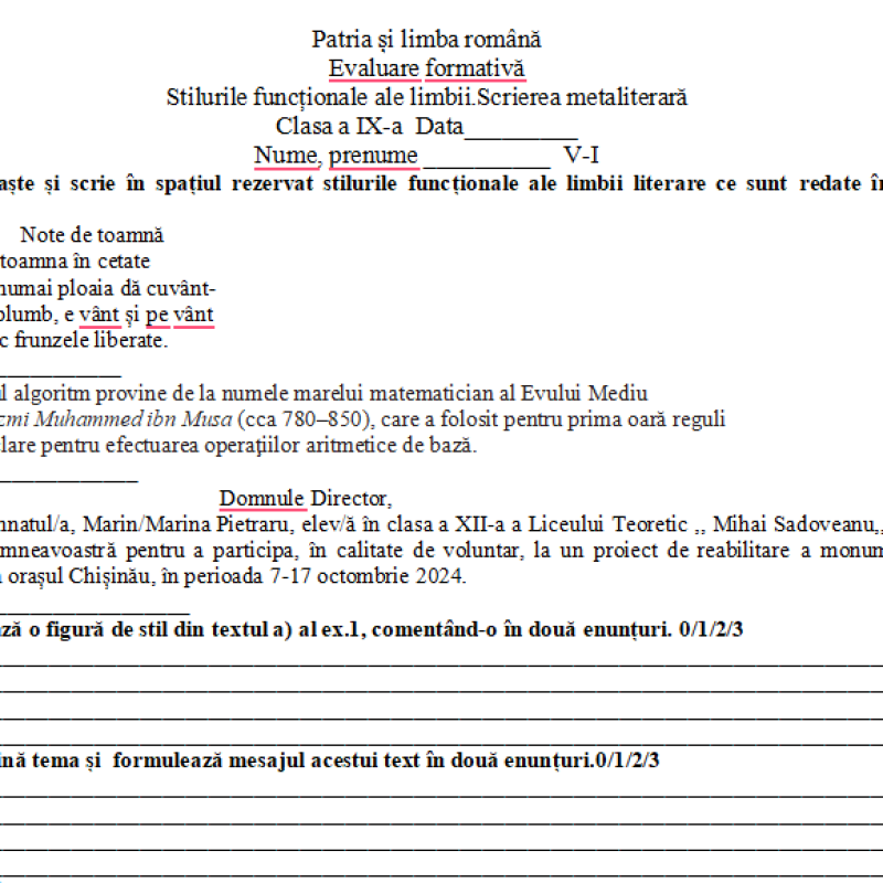 Scrierea funcționala.Scrierea metaliterară.EF [fișier .DOCX]