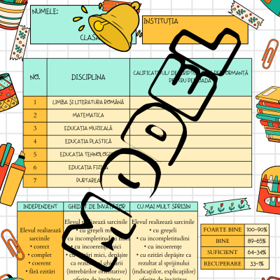 Tabel de note. Clasele 1-4 [fișier .PDF]