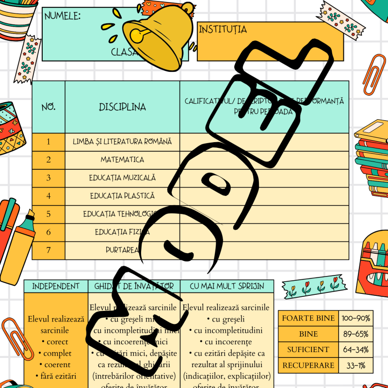 Tabel de note. Clasele 1-4 [fișier .PDF]