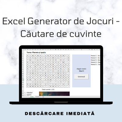 Excel Generator de Jocuri - Căutare de Cuvinte