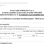 Evaluare formativă nr. 3 la istoria românilor și universală „Evenimente și personalități istorice”, modulul 2, semestrul 2, clasa 4 [fișier .D