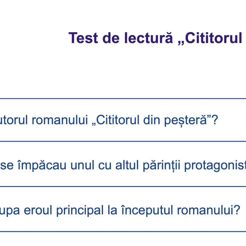 Test de lectură „cititorul din peșteră”  de Rui Zink [fișier .DOCX]