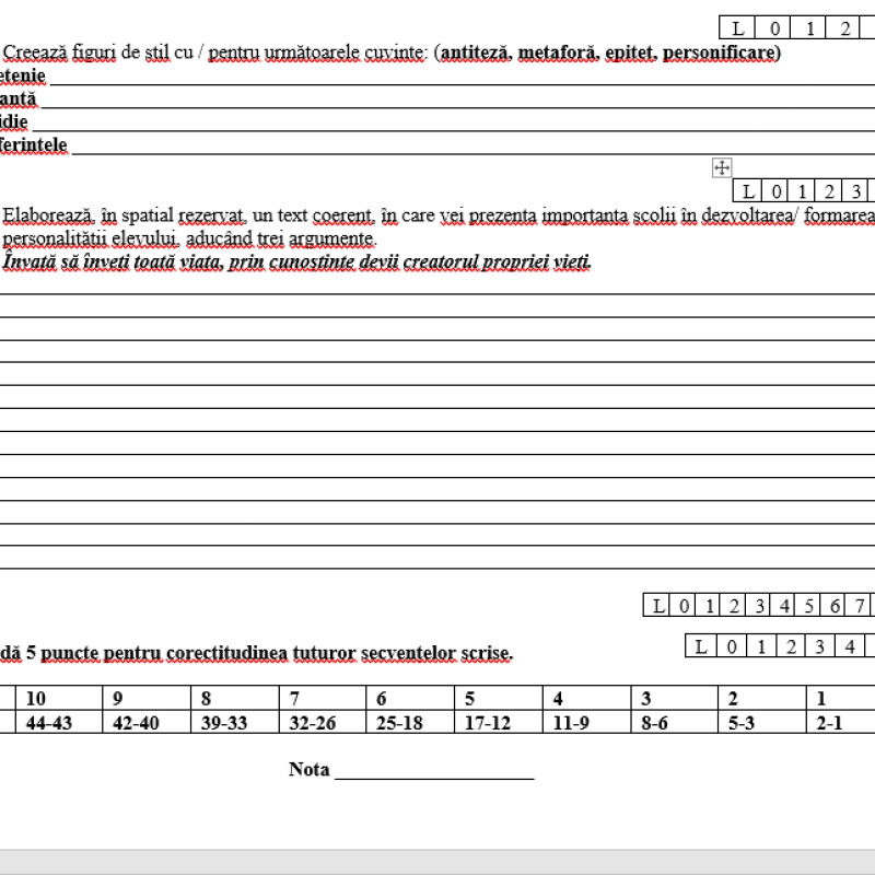 Evaluare inițială, clasa a IX-a